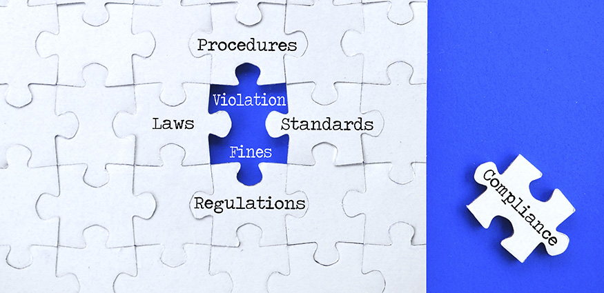 Image concept using puzzle pieces to show the relationship of compliance to regulatory requirements for cannabis product testing. 